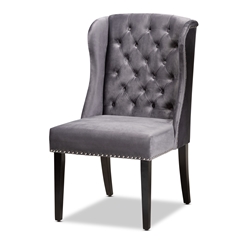 Baxton Studio Lamont Modern Contemporary Transitional Grey Velvet Fabric Upholstered and Dark Brown Finished Wood Wingback Dining Chair